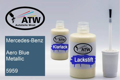 Mercedes-Benz, Aero Blue Metallic, 5959: 20ml Lackstift + 20ml Klarlack - Set, von ATW Autoteile West.